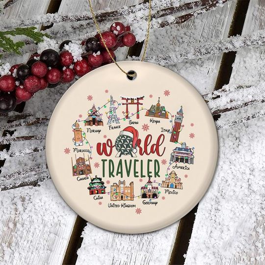 Discover Epcot Christmas Ornament, Mickey World Traveler Ceramic Ornament, Disneyland Christmas Ornament, Christmas Tree Decor, Epcot World Showcase