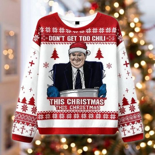 Discover Kevin's Chili Ugly Christmas Sweater, The Office Xmas Gift, Funny TV Show Jumper, Don't Get Too Chili Apparel, Holiday Party