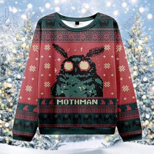 Mothman Ugly Christmas Sweater, Cryptid Holiday Jumper, Funny Bigfoot Xmas Gift