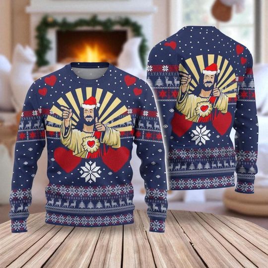 Happy Jesus Holiday Sweater  Funny Christian Xmas Sweatshirt, Cute Ugly Christmas Jumper, Faith-Inspired Gift Idea