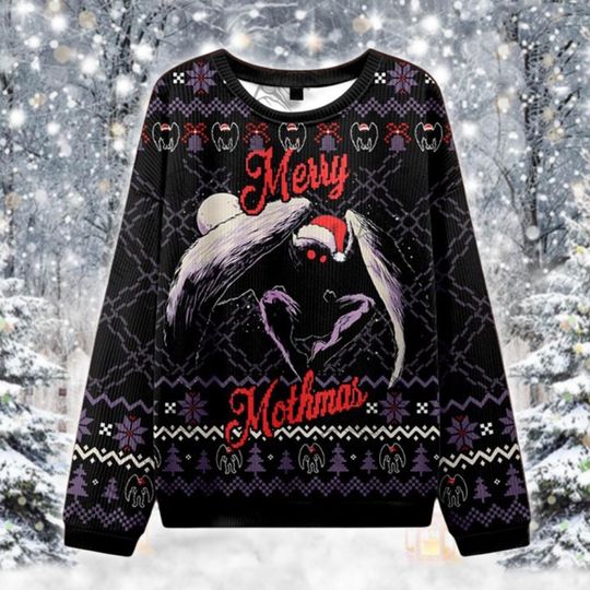Merry Mothmas Ugly Christmas Sweater, Cryptid Mothman Xmas Jumper, Funny Paranormal Holiday Shirt, Weird Gift for Cryptid Lovers