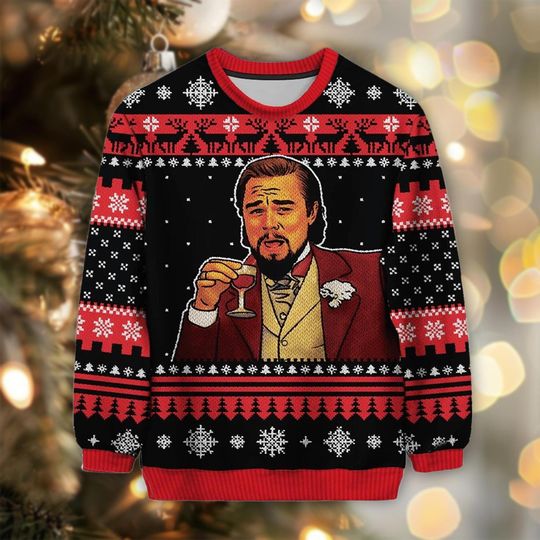 Leonardo DiCaprio Meme Ugly Christmas Sweater, Funny Django Unchained Jumper, Holiday Party Gift