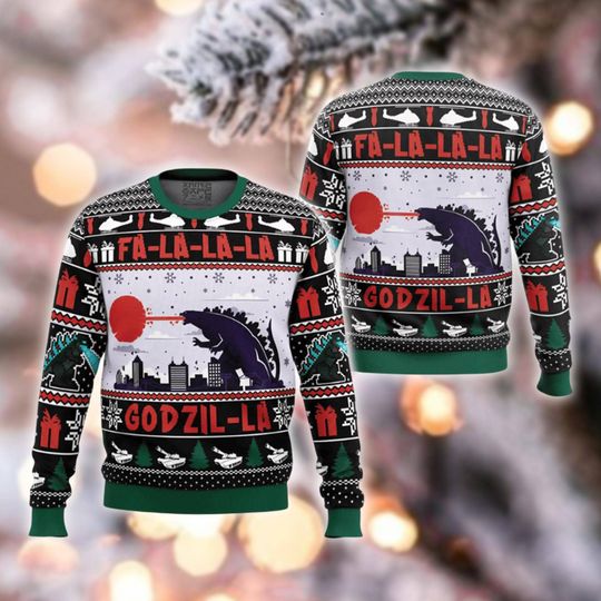 Discover Funny Holiday Sweater, Fire Monster Pullover, Unisex Xmas Jumper, Retro Festive Knit, Ugly Christmas Sweater, Christmas Party Outfit