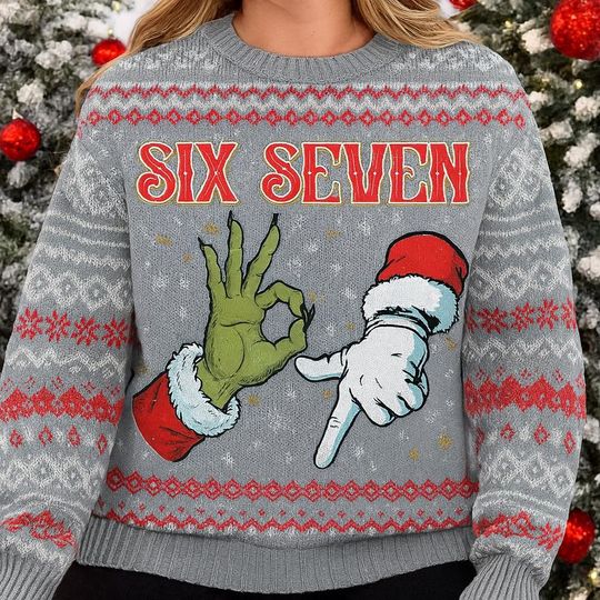 Discover Santa and Green Monster Ugly Christmas Sweater, Funny Viral Meme Xmas Outfit, Internet Joke Design, Trending Six Seven Holiday Sweater