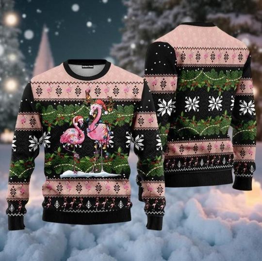 Flamingo Ugly Christmas Sweater  Funny Holiday Pullover, Xmas Party Sweatshirt, Festive Gift for Men and Women