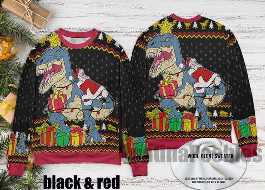 National Lampoon Santa On Dinosaur Ugly Sweater, Santa On Dinosaur  Ugly Sweater, Christmas Party Merry Drunk Xmas Ugly Christmas Sweater