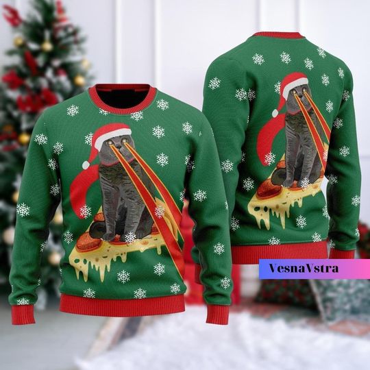 Discover Pizza Cats Ugly Christmas Sweater, Cats Ugly Sweater, Ugly Xmas Sweater, Pizza Cat Sweater, Cat Pizza, Meowy Christmas Sweater