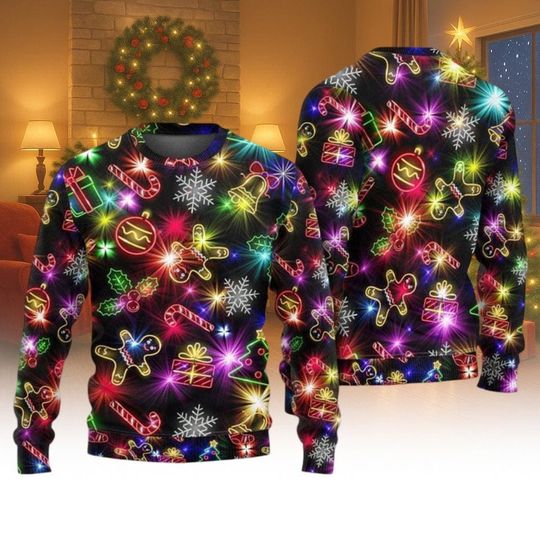 Christmas Bright Neon Lighting Ugly Christmas, Christmas Extra Bear Ugly Sweater, Bear Ugly Christmas Sweater, Christmas Light Sweater
