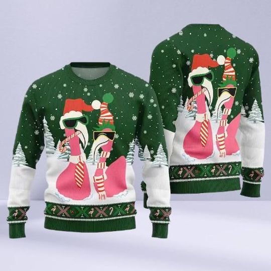 Cool Flamingo Ugly Christmas Sweater 2025, Funny Santa Hat & Sunglasses Holiday Pullover, Festive Xmas Party Outfit For Men Women