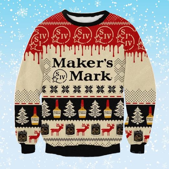 Discover Maker's Mark Whiskey Ugly Christmas Sweater, Red Wax Drip Knit, Unisex Holiday Party Jumper, Funny Bourbon Gift, Winter Pullover, for Adults
