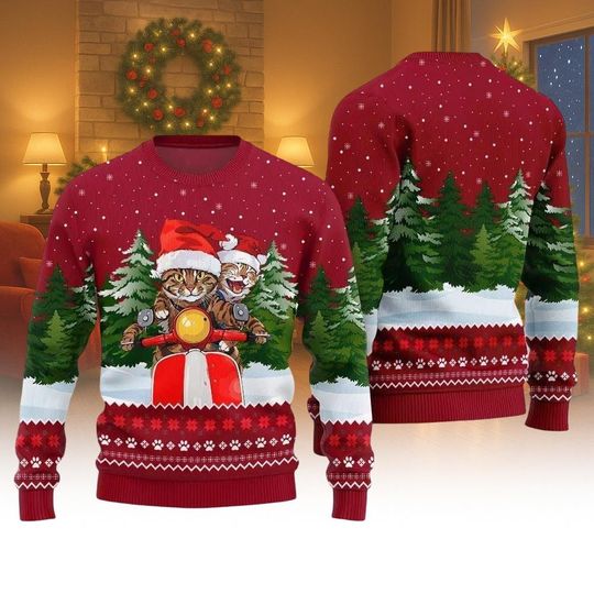 Discover Christmas Cats Riding Cars Sweater, Funny Pet Lovers Ugly Xmas Sweater, Cute Holiday Sweatshirt, Cozy Ugly Sweater, Xmas Holiday Gift