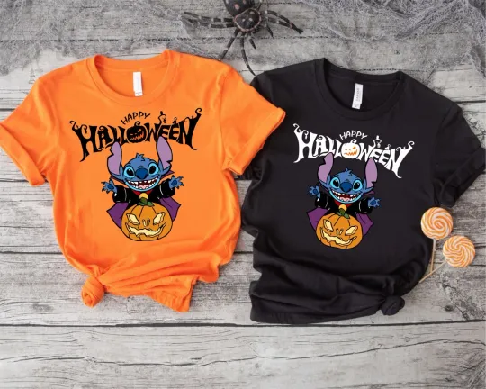 Discover Lilo and Stitch Halloween T-Shirt, Pumpkin Ohana Scary Stitch Kids Adults