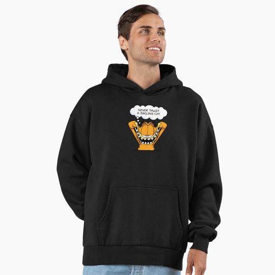Discover Garfield Never Trust A Smiling Cat Thought Bubble Premium Hoodie