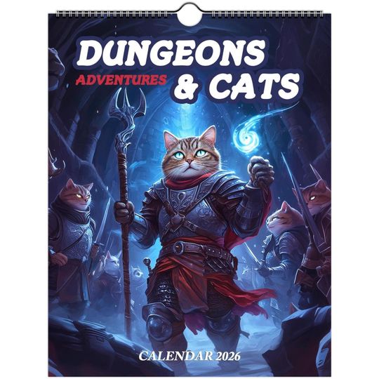 Discover 2026 DND Cat Wall Calendar: Medieval Fantasy Art, Dungeons & Dragons Gift