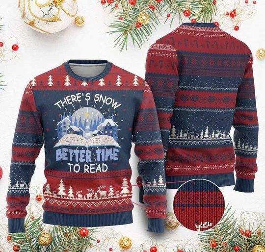Discover Christmas Book Lover Ugly Christmas Sweater  Theres Snow Better Time To Read | Cozy Holiday Reading Sweatshirt for Men Women Kids/CMS-112