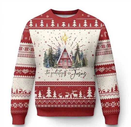 Discover Christian Christmas Ugly Sweater, The Greatest Gift Is Jesus Star of Bethlehem Sweatshirt, Faith Based Holiday Outfit Gift/CMS-102