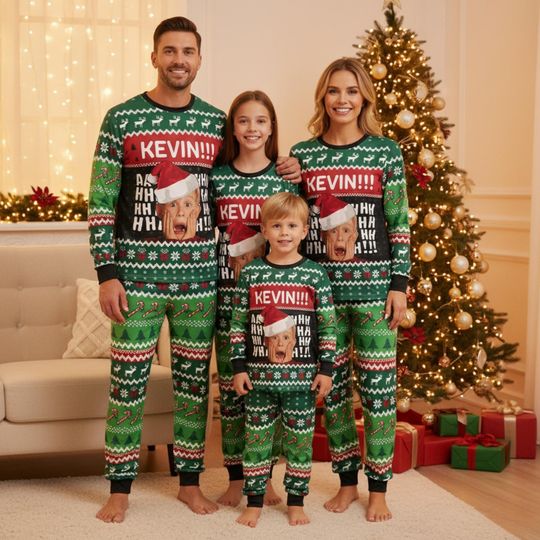 Discover Home Alone Christmas Pajamas Set, Funny Kevin Movie PJs, Ugly Sweater Style Sleepwear, Holiday Gift for Men Women, Xmas Pajama Set