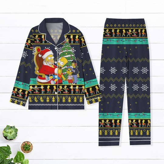 Simpsons Christmas Pajamas, Festive Family Pajama Set, for Men Women Kids, Holiday Sleepwear, Cartoon PJs, Christmas Gift