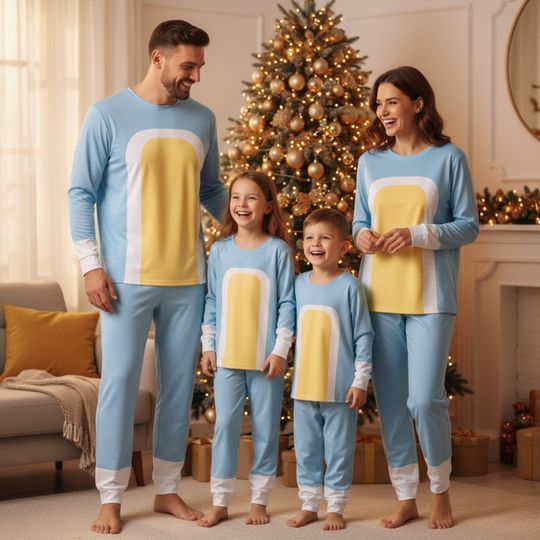 Discover Blue Dog Cosplay Pajamas Set, Blue Dog Inspired Long Sleeve PJs, Cute Cartoon Sleepwear, Family Matching Loungewear, Christmas Gifts