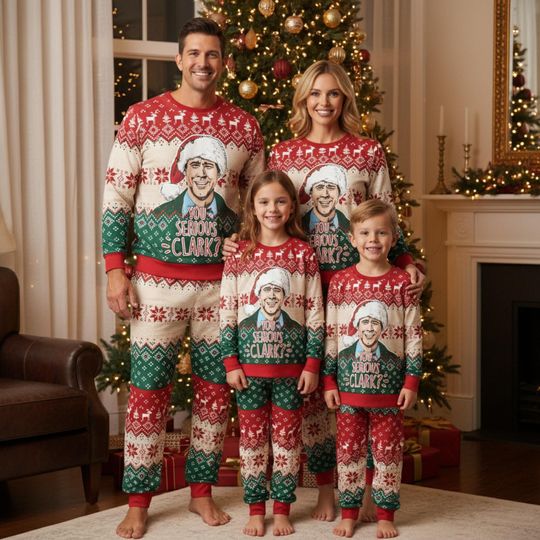 You Serious Clark Long Sleeve Pajamas Set, Funny Christmas Vacation Pajamas, Matching Holiday Sleepwear, Family Xmas Gift for Men Women