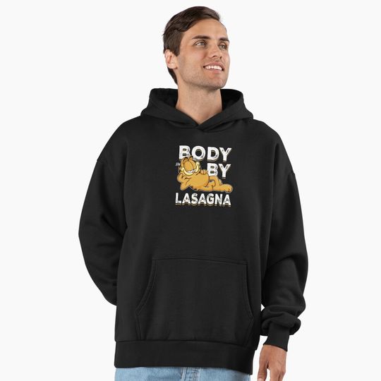 Discover Garfield Body By Lasagna Sassy Pose Distressed Text Logo Premium Hoodie