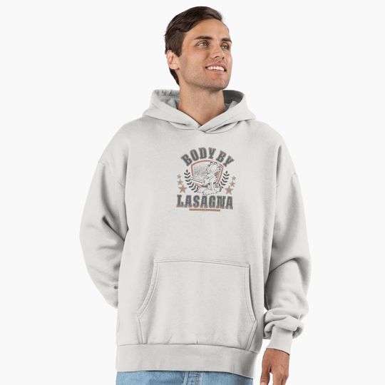 Discover Garfield Body By Lasagna Chest Emblem Distressed Premium Hoodie