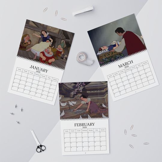 Discover 2026 wall calendar, Snow White Wall Calendar 2026, Disney Planner, Fantasy Art Calendar, Unique Home Decor, Gift for Disney Fans
