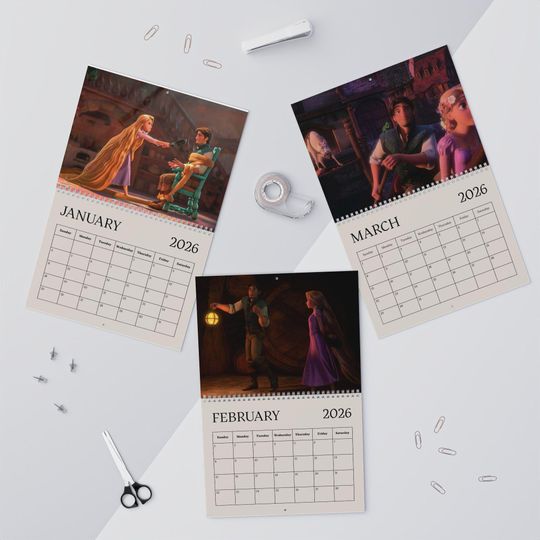 Discover 2026 wall calendar, Rapunzel 2026 Wall Calendar, Yearly Calendar, Monthly Planner, Fairy Tale Decor, Gift for Disney Fans, Disney Princess