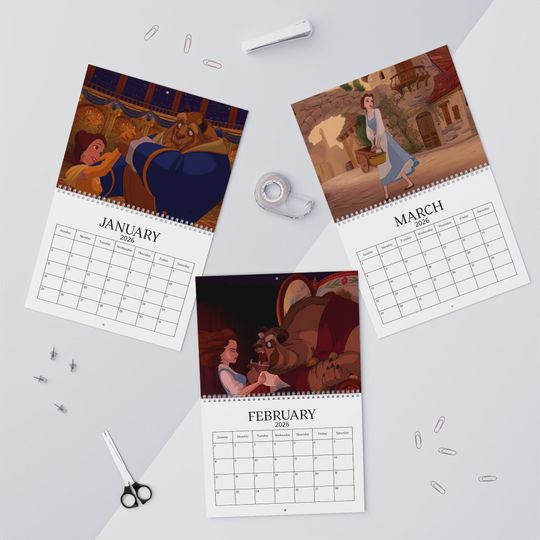 Discover Beauty and the Beast Wall Calendar 2026, Disney-Inspired Planner, Home Organization Decor, Unique Gift for Fans, Monthly Wall Art