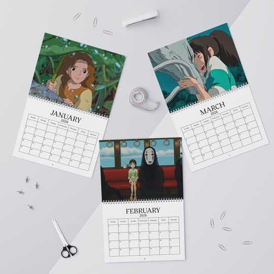 Anime 2026 Wall Calendar, Ghibli Calendar, Whimsical Worlds, Cute Kawaii Planner, Gift for Anime Fans, Studio Ghibli Keepsake, Aesthetic