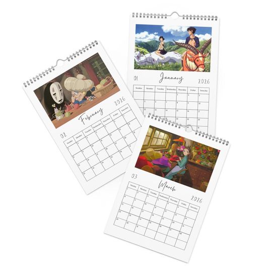 Ghibli 2026 Wall Calendar, anime Calendar, Whimsical Worlds, Cute Kawaii Planner, Gift for Anime Fans, Studio Ghibli Keepsake.