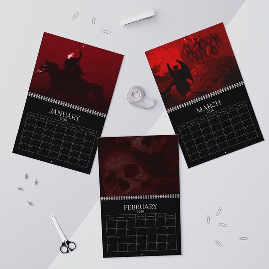 Discover Dark Fantasy 2026 Wall Calendar, Gothic Calendar, Dark Red Gothic, Horror, Spooky Wall Calendar, Creepy Gothic Calendar, 2026 Wall Planner