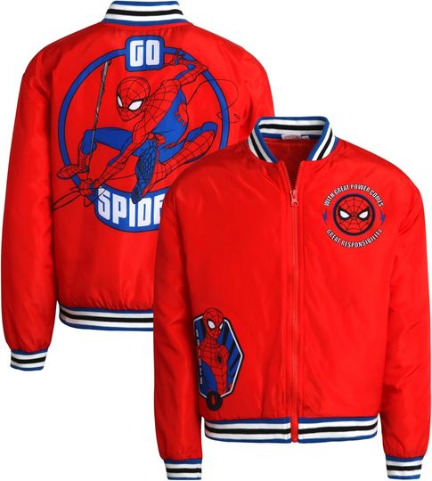Discover Marvel Boys Bomber Jacket - Avengers Spider-Man Quilted Interior Outerwear for Kids