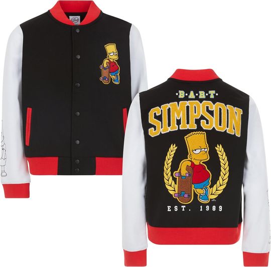 The Simpsons Boys' Bart Simpson French Terry Varsity Bomber Jacket