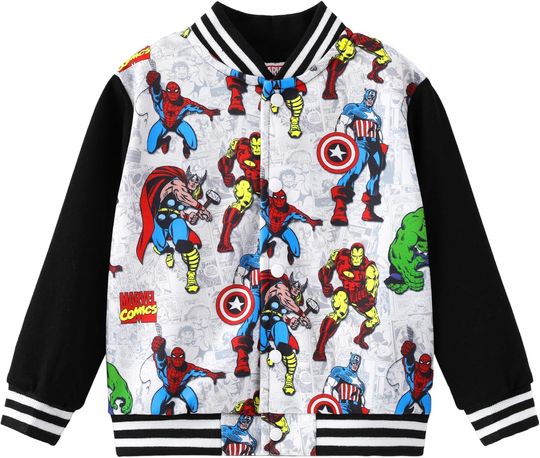 Discover Disney Marvel Spider Man Bomber Jacket Toy Story Cars Mcqueen Varsity Cardigan Lightweight Coat Snap Button Sweatshirts 2-13Y