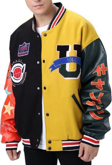 Discover Varsity Jacket Unisex Y2K Embroidered Letterman Bomber Jacket Casual Baseball Jackets
