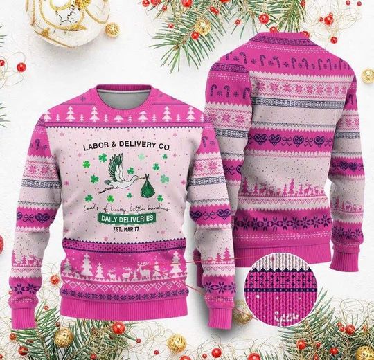 Discover St Patricks Day Lucky L&D Nurse Ugly Christmas Sweater, Labor and Delivery Shamrock Sweatshirt, Funny Nurse Gift for Women/CMS-101