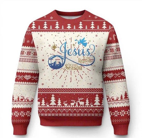 Jesus Is The Reason For The Season Ugly Christmas Sweater, Nativity Scene Sweatshirt, Christian Holiday Gift, Faith Xmas Outfit