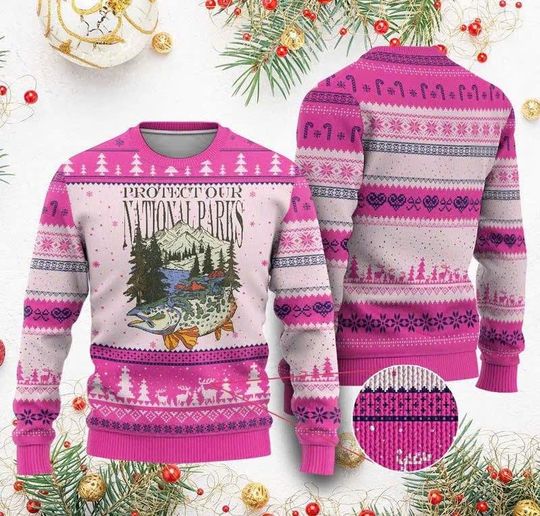 Discover Protect Our National Parks Ugly Christmas Sweater, Wildlife Retro Outdoor Adventure Sweatshirt, Nature Lover Fishing Gift/CMS-90