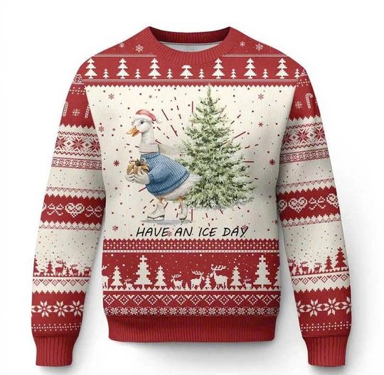 Discover Funny Ice Skating Ugly Christmas Sweater, Have An Ice Day Goose Xmas Tree Sweatshirt, Cute Holiday Pun Gift for Winter Lovers/CMS-97