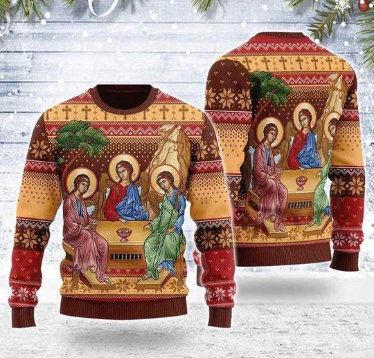 Discover Holy Trinity Christmas Sweater | Christian Faith Ugly Xmas Jumper | Religious Holiday Pullover | Spiritual Jesus Gift for Men Women/CMS-84