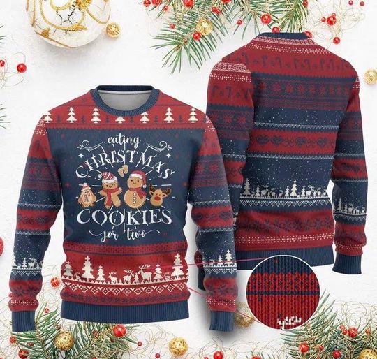 Discover Pregnancy Announcement Ugly Christmas Sweater  Eating Xmas Cookies For Two Maternity Holiday Sweatshirt Gift for Mom to Be/CMS-75