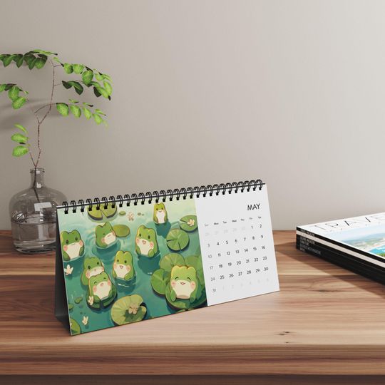 Discover Kawaii Anime Frogs 2026 Desk Calendar, Cute Animal Patterns, Cute Home Office Decor, Desktop Grid Calendar 2026, Kawaii Calendar