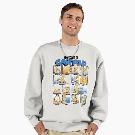 Discover Garfield Emotions Of Garfield Blue Grid Premium Sweatshirt