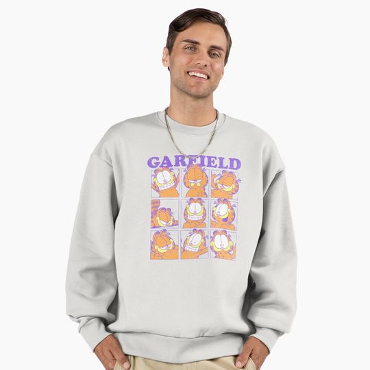 Garfield Many Faces Distressed Grid Premium Sweatshirt
