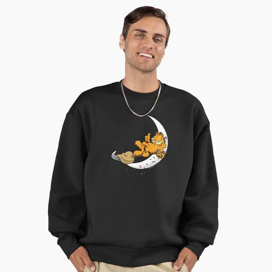 Garfield Halloween Crescent Moon Broom Riding Garfield Premium Sweatshirt
