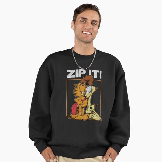 Discover Garfield Zip It Vintage Distressed Garfield & Odie Poster Premium Oversized Sweatshirt