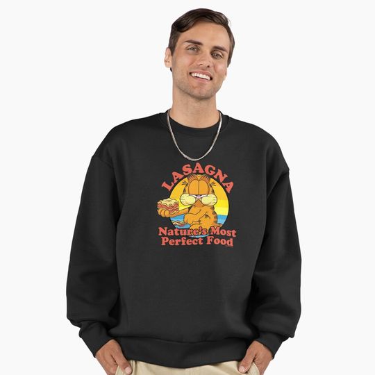 Discover Garfield Lasagna Nature's Most Perfect Food Garfield Circle Premium Oversized Sweatshirt