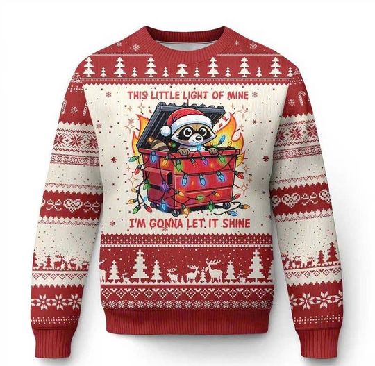 Discover Funny Xmas Ugly Christmas Sweater, This Little Light of Mine Lil Dumpster Fire Holiday Sweatshirt