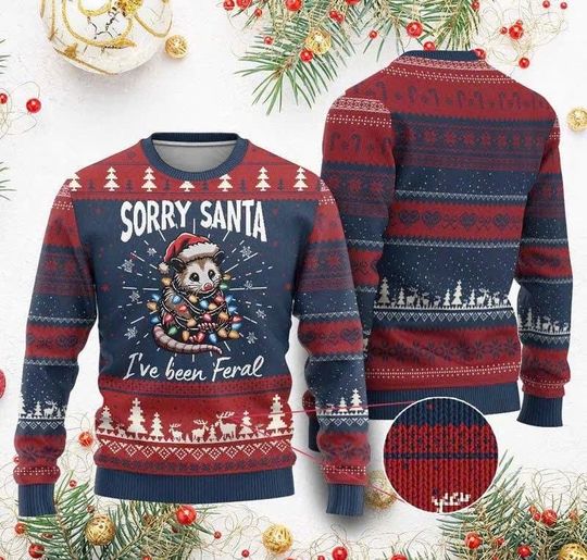 Discover Funny Opossum Ugly Christmas Sweater, Sorry Santa Ive Been Feral Holiday Sweatshirt, Gift for Animal Lovers
